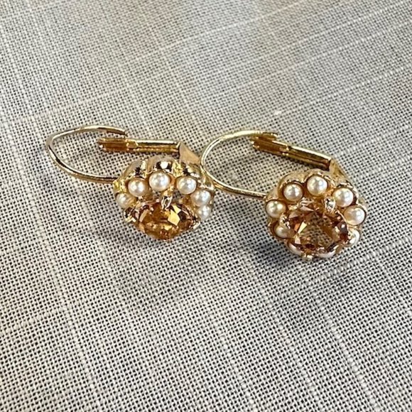 Jewelry - Vintage Citrine and seed Pearl Gold Tone Earrings